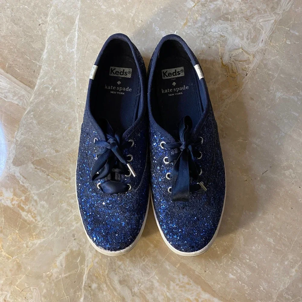 Kate Spade Keds Blue Glitter Sneaker - Picture 2 of 14